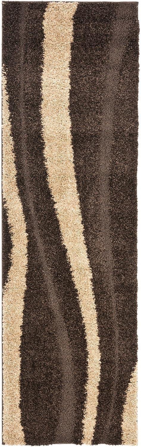 Florida Shag SG451 Power Loomed Indoor Area Rug - Cream/Dark Brown - 8'x10' - Safavieh