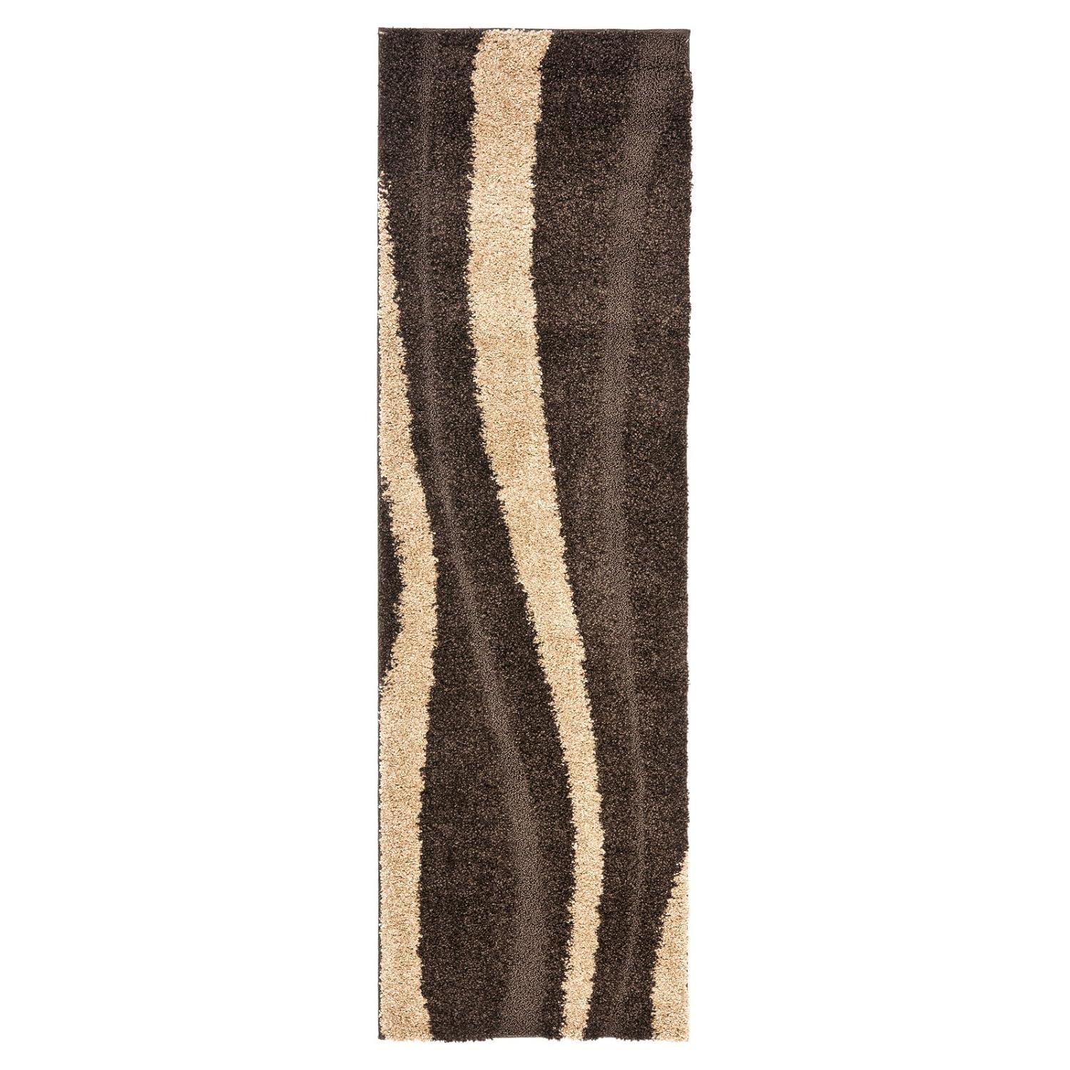 Florida Shag SG451 Power Loomed Indoor Area Rug - Cream/Dark Brown - 8'x10' - Safavieh