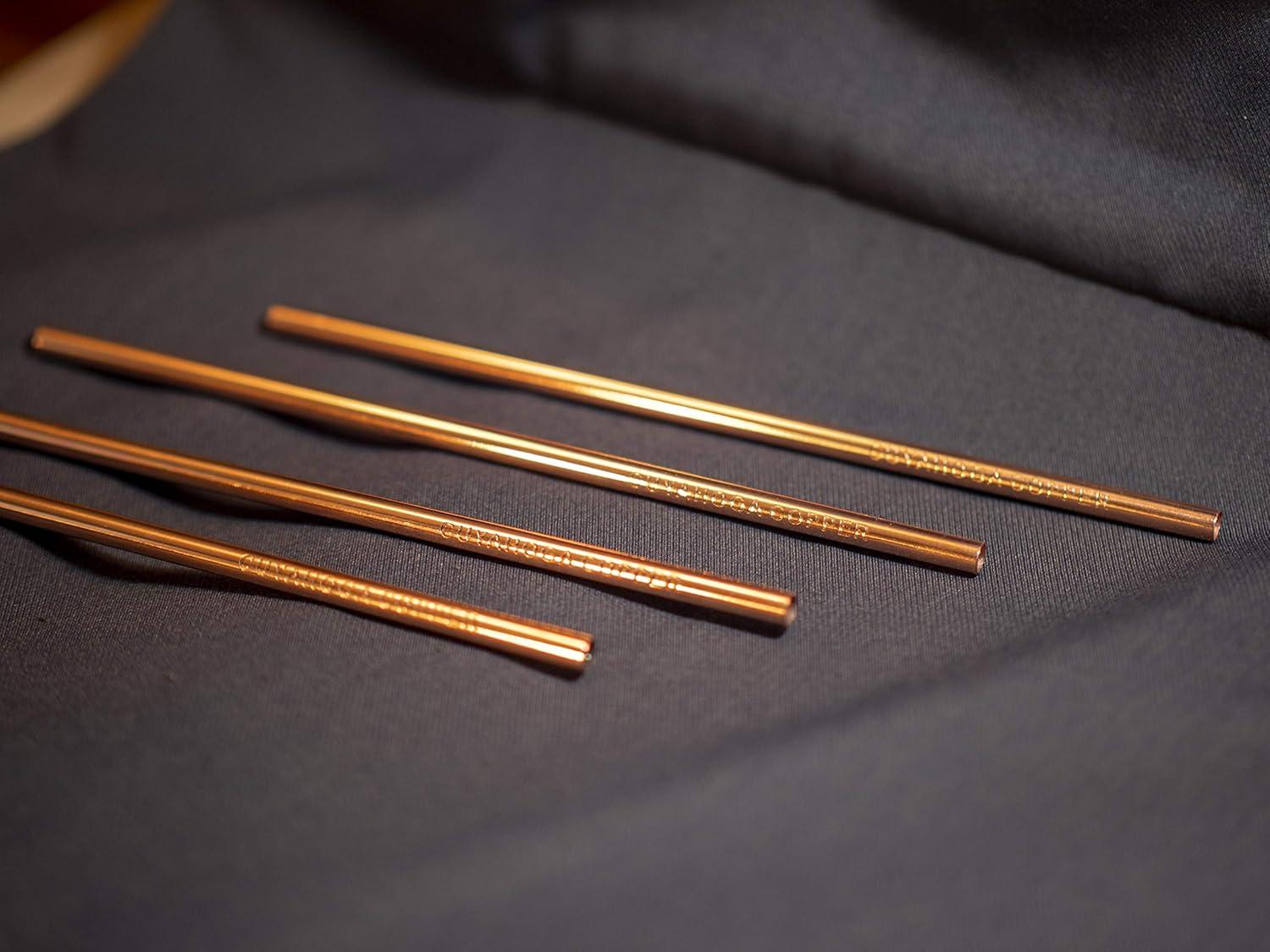 Set of 4 - Engraved Pure Copper Drinking Straws in Black Velvet Bag with Cleaning Brush. Part of the 1897 Collection from Cuyahoga Copper