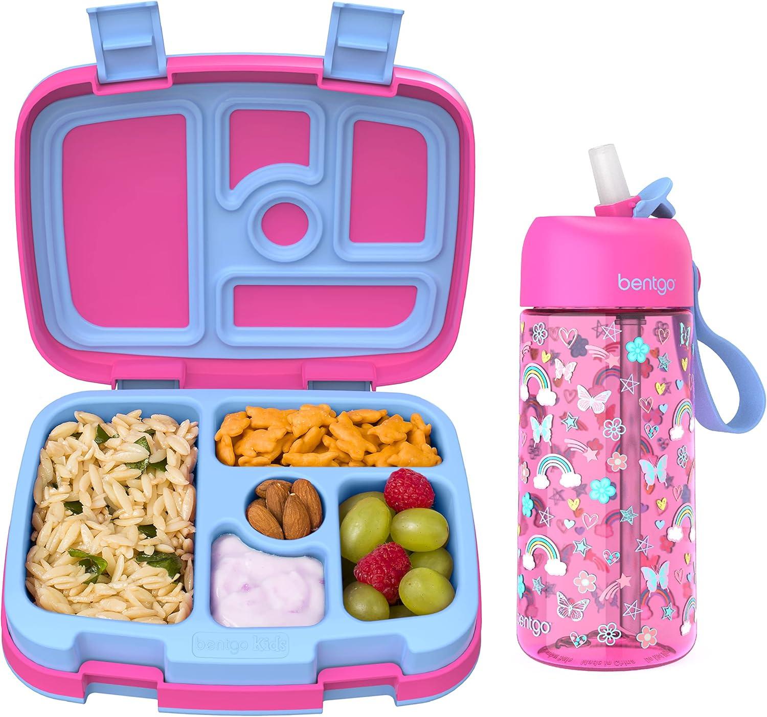 Bentgo Kids Prints Girls Rainbows Leak-Proof Plastic Reusable Lunch Box & Water Bottle Set 2 Count