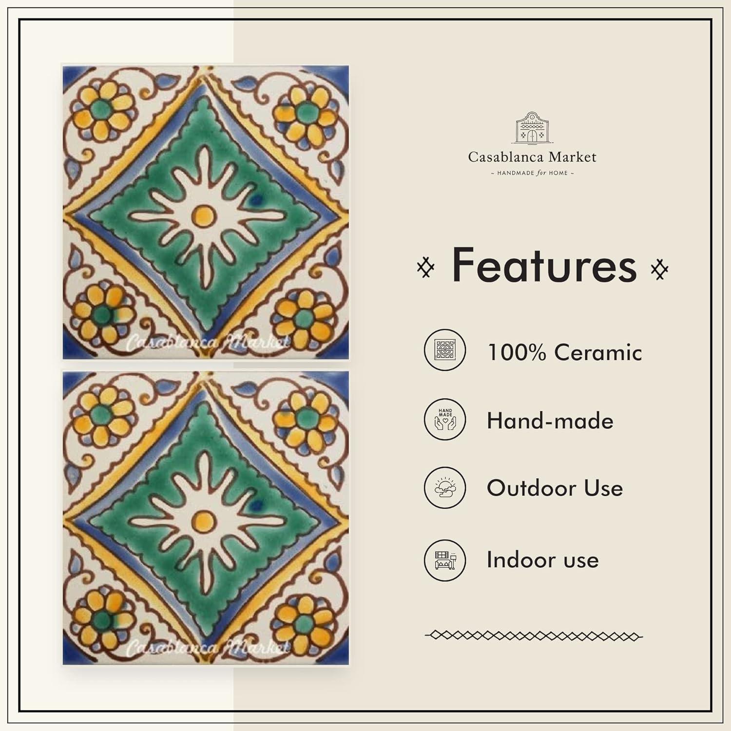 Casablanca Market Mediterranean 4'' x 4'' Hand Painted Ceramic Decorative Accent Tile