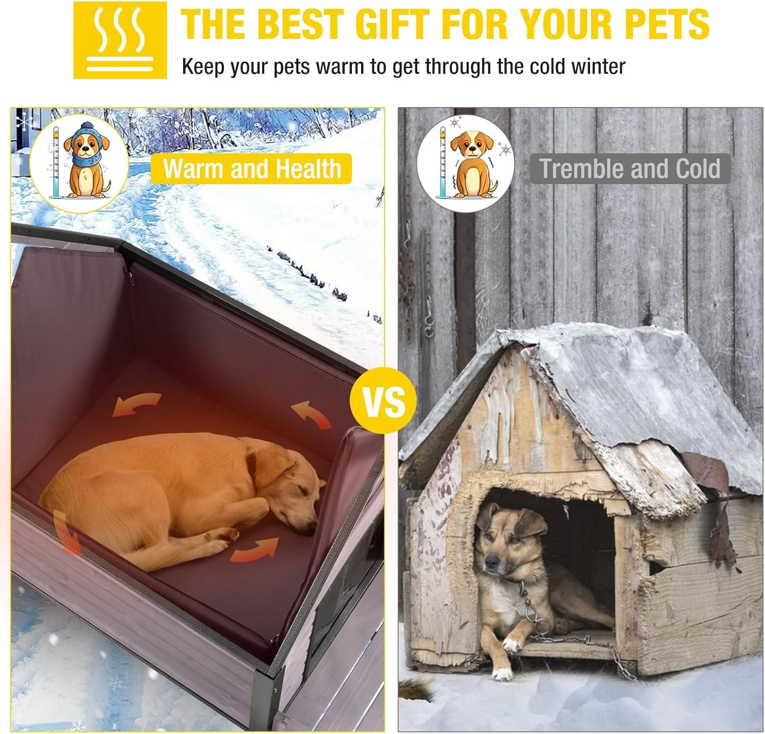 Aivituvin-AIR81-IN Medium Insulated Dog House Gray 32.9"(L) x 45" (W) x 32.6"(H)