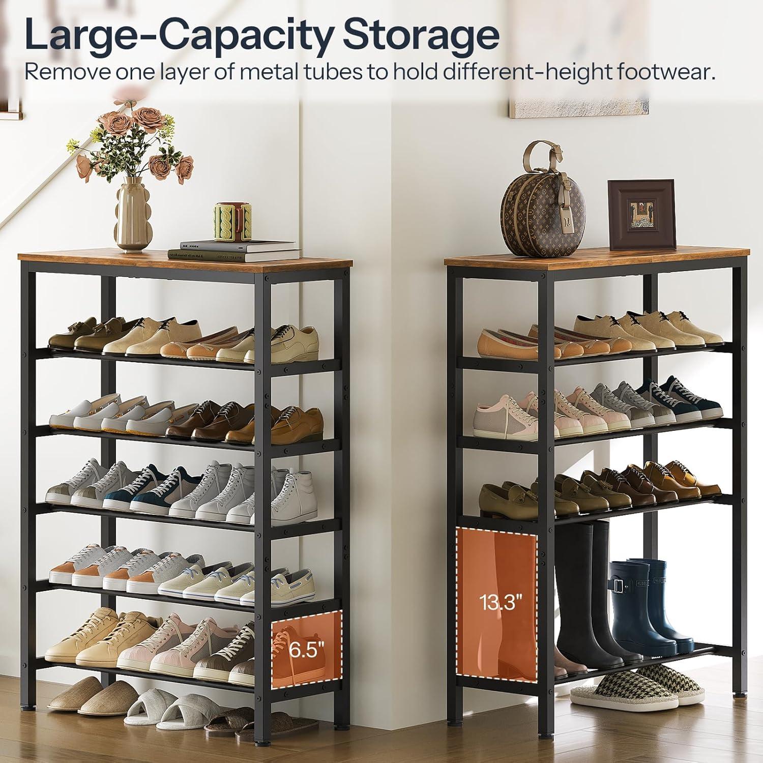 Shoe Rack, 6-Tier Shoe Organizer, for 18-24 Pairs of Shoes, Large Capacity Shoe Storage Shelf, Durable and Stable, for Entryway, Closet, Hallway, Dorm Room, Industrial, Rustic Brown BF67XJ01G1