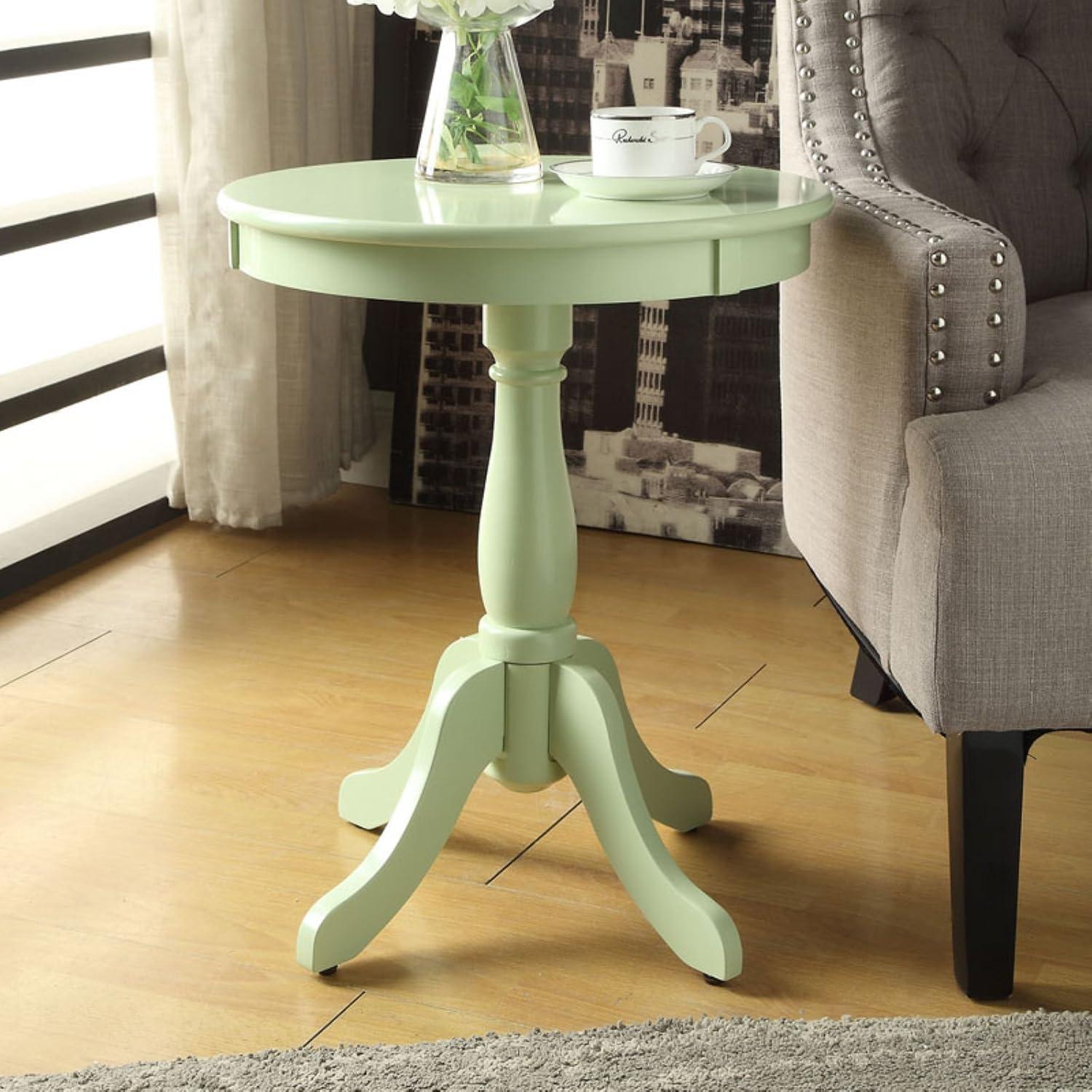 Pedestal Side Table, Round Solid Wood Sofa Side Table Coffee Table End Table with Turned Base and Stylized Knee Legs, Traditional Accent Table Nightstand for Living Room Bedroom Entryway, Light Yellow