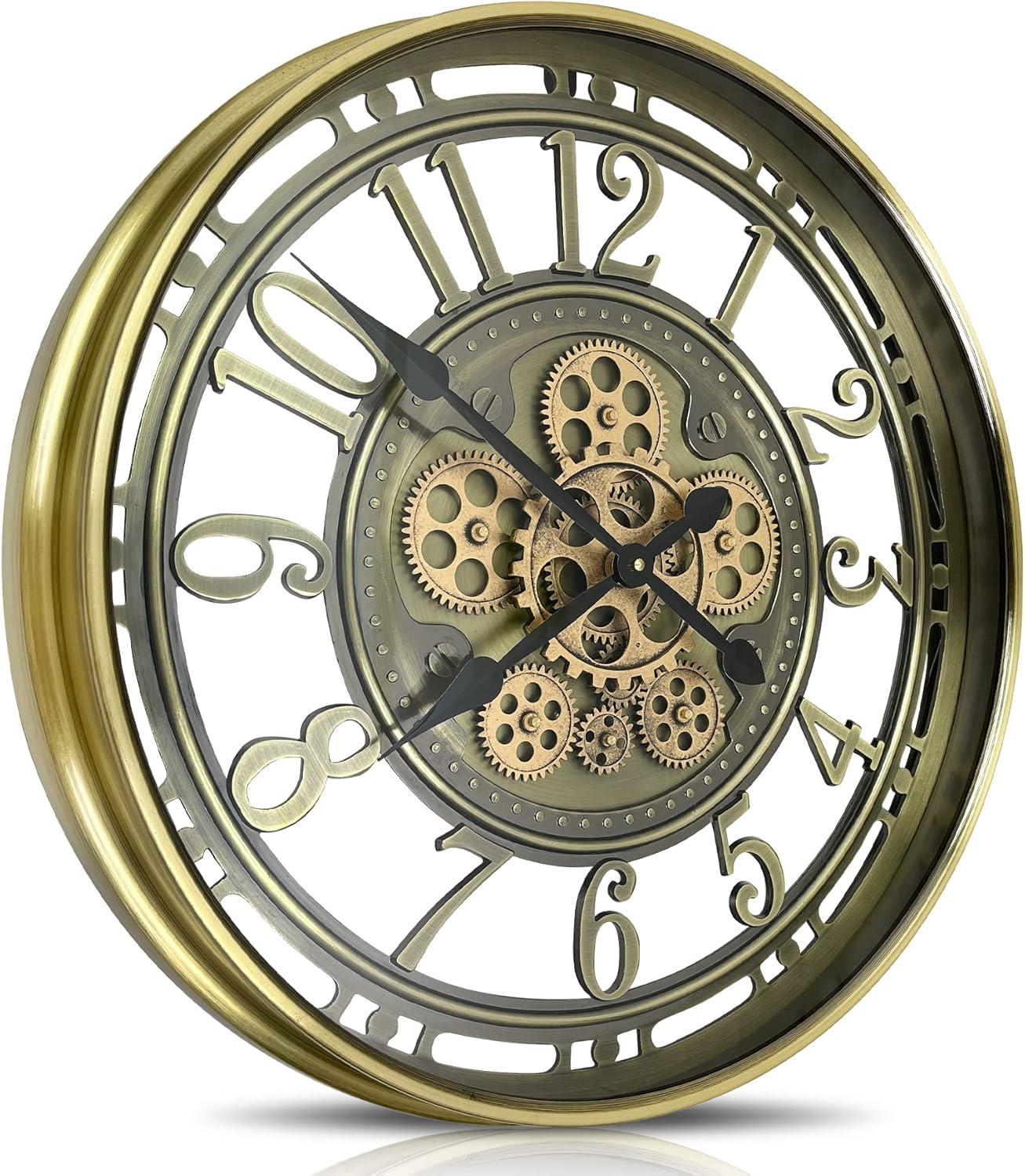 21-Inch Copper Oversized Industrial Steampunk Wall Clock with Moving Gears