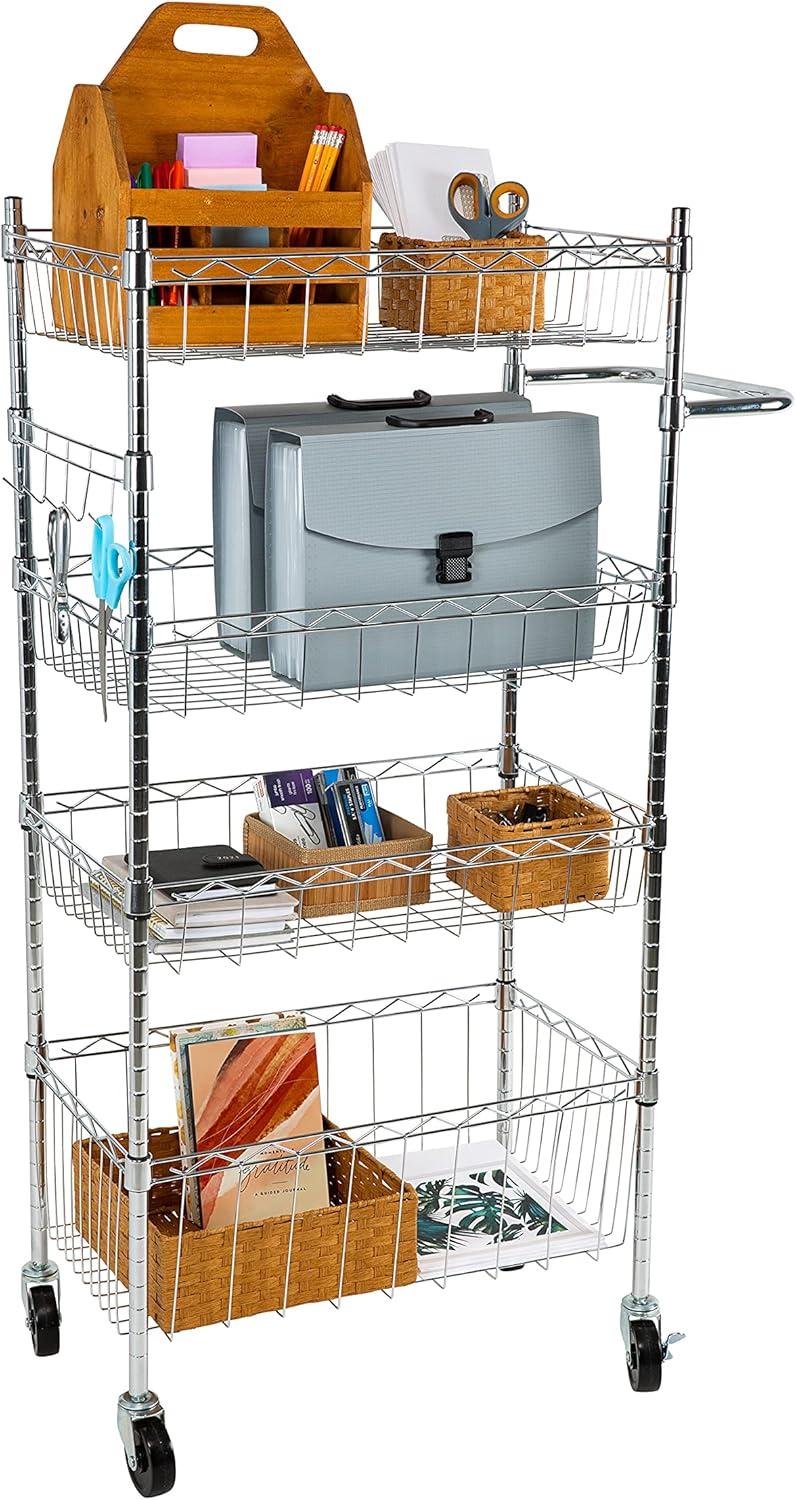 Chrome 4-Tier Industrial Utility Cart with Casters