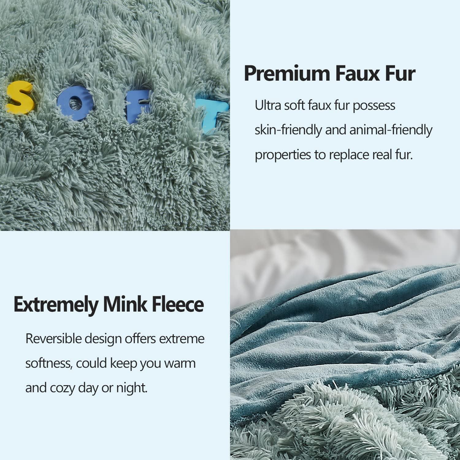 Ice Blue Faux Fur Reversible Throw Blanket