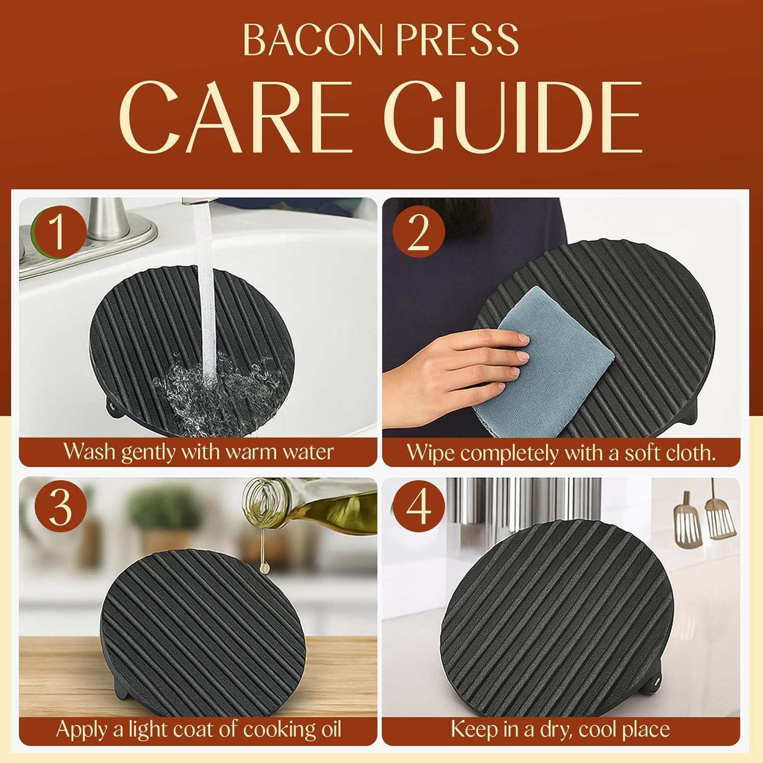Bellemain 8.5-Inch Cast Iron Bacon Press – Heavy-Duty Grill Press for Perfect Bacon, Steak & More