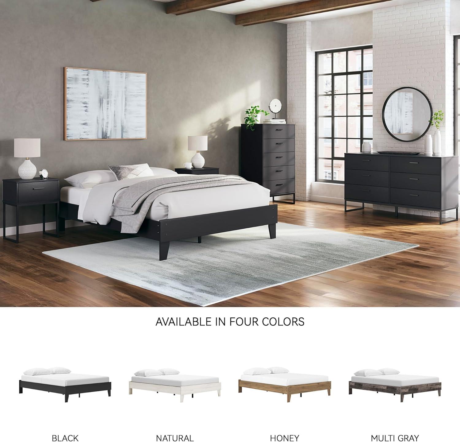 Signature Design by Ashley Queen Piperton Platform Bed Black: Modern Style, MDF Frame, No Box Spring Needed