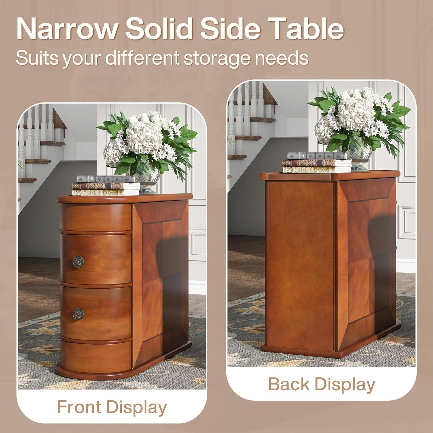 Tribesigns Solid End Table, Set of 2, Two-Drawer Narrow Side Table, Fully Assembled, Brown