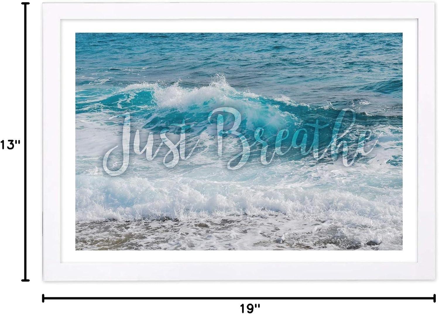 'Just Breathe' Inspirational Quotes and Sayings 19" x 1.00" Framed Painting Art Print, by Wynwood Studio