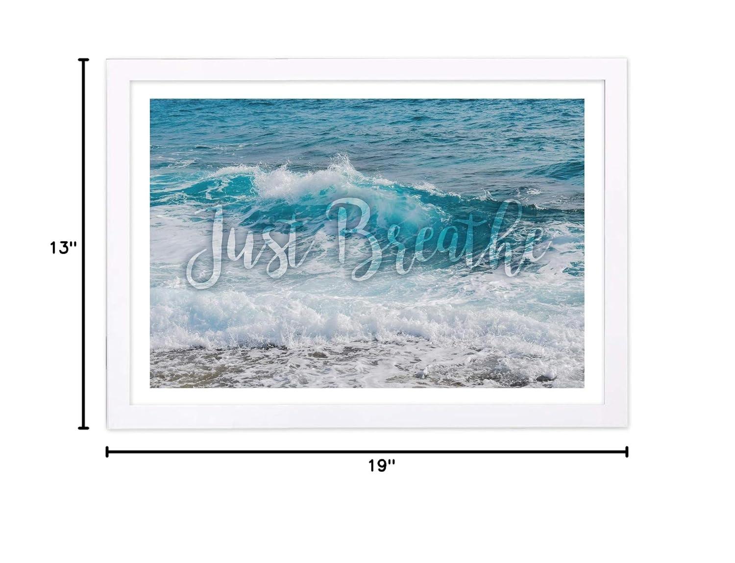 'Just Breathe' Inspirational Quotes and Sayings 19" x 1.00" Framed Painting Art Print, by Wynwood Studio