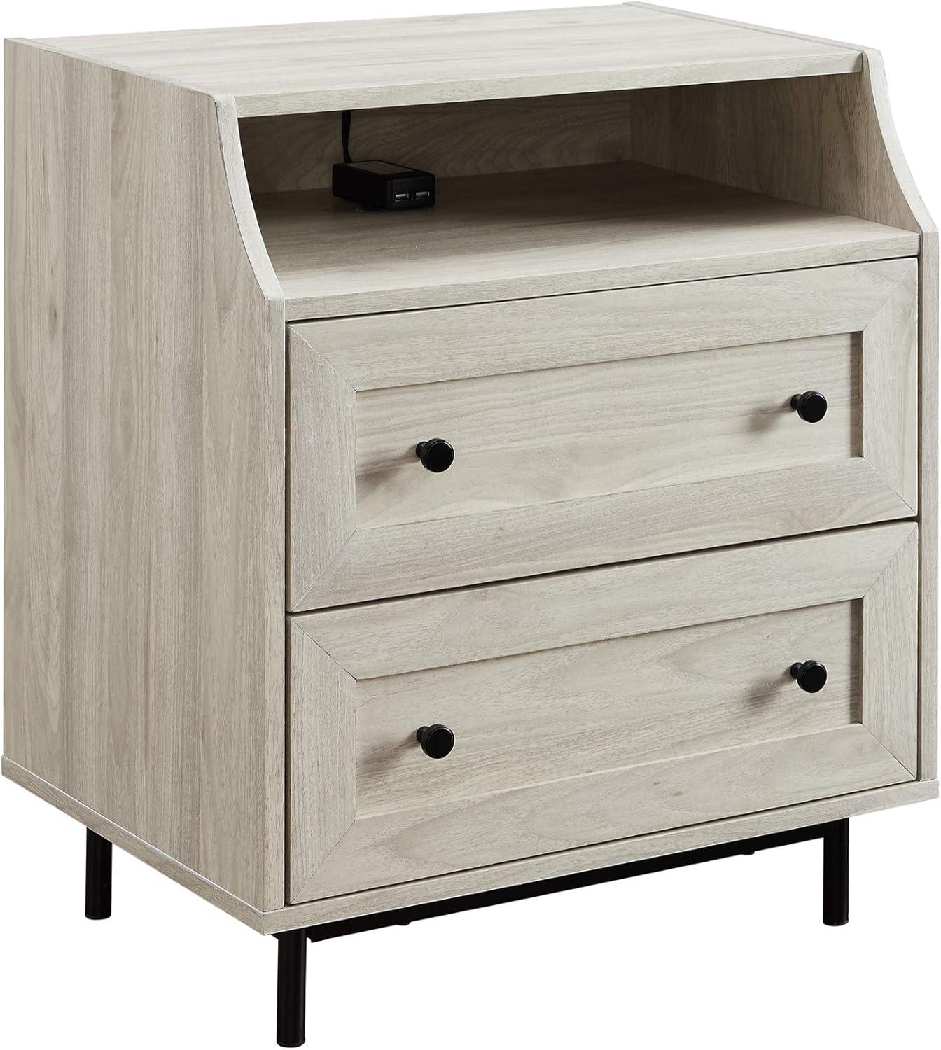 22" Curved Open Top 2-Drawer Bedroom Nightstand with USB in Birch