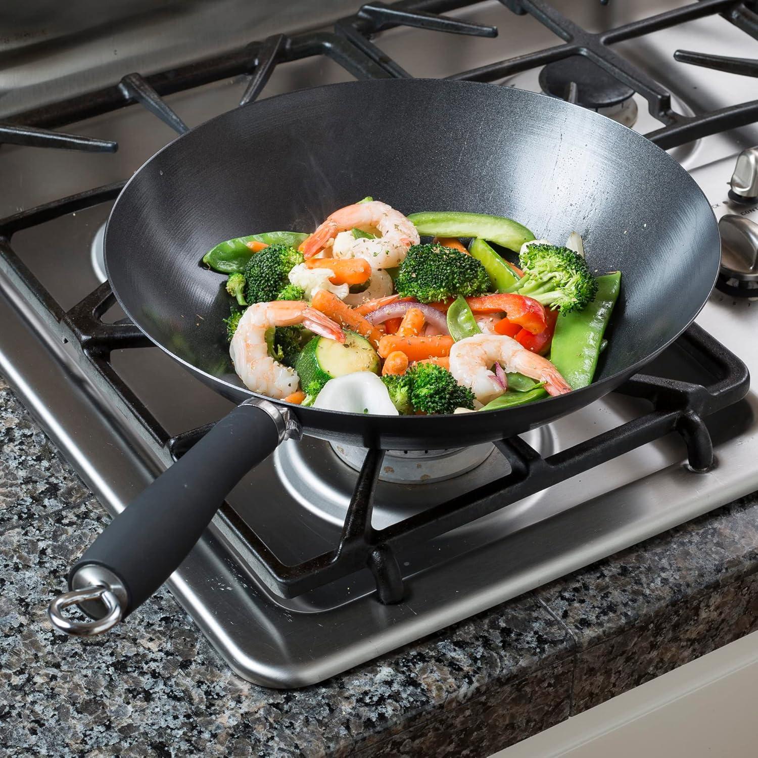 Ecolution 12" Black Nonstick Carbon Steel Wok with Silicone Handle