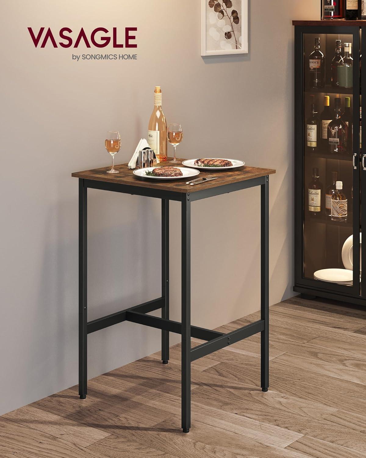 Rustic Brown and Black Industrial Bar Height Table