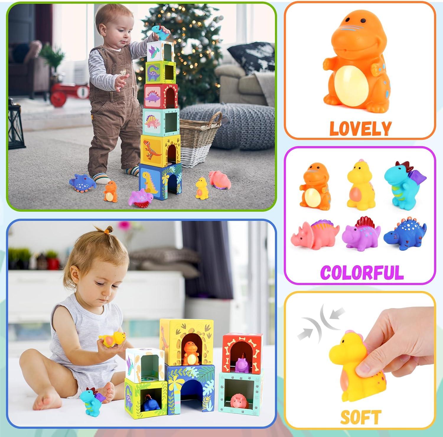 KMTJT Toddlers and Kids Dinosaur Sorting and Stacking Toys Blocks for Preschool, Numbers Nesting Boxes Educational Montessori Toys for 1 2 3 Year Old Boys Girls
