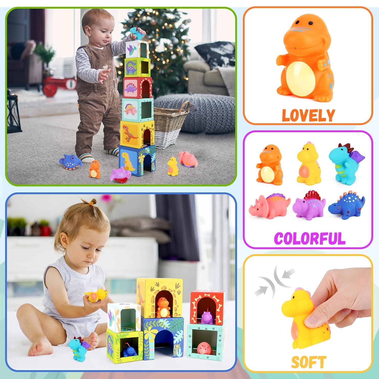 KMTJT Toddlers and Kids Dinosaur Sorting and Stacking Toys Blocks for Preschool, Numbers Nesting Boxes Educational Montessori Toys for 1 2 3 Year Old Boys Girls