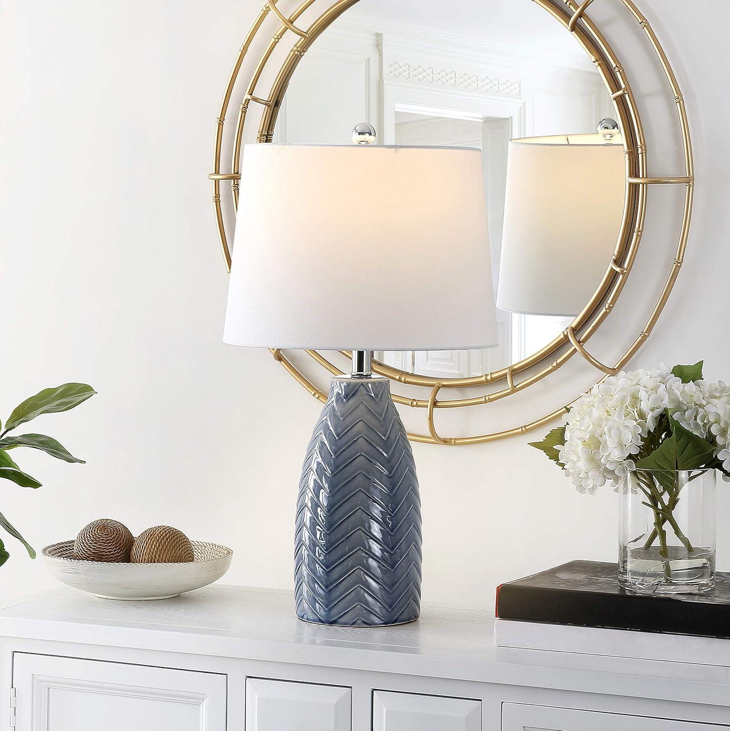 Chevron Striped Grey Ceramic 16" Table Lamp