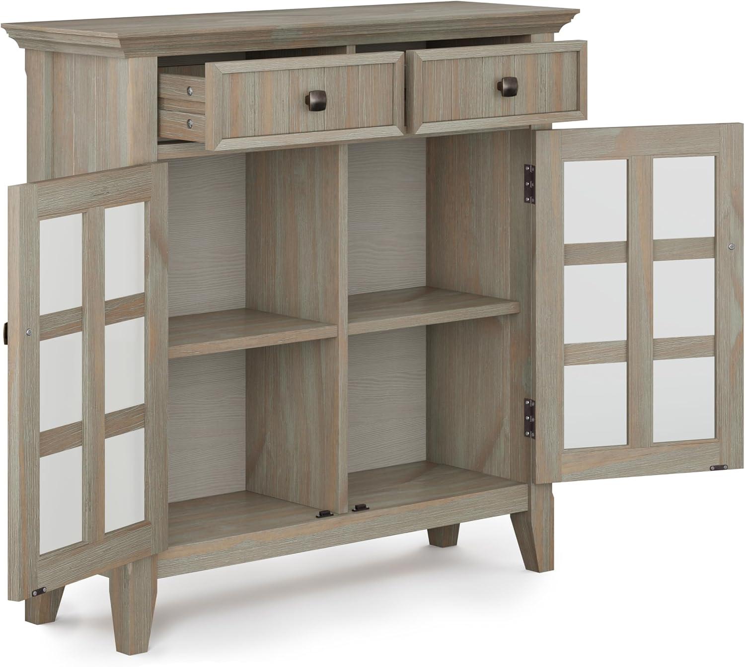 Simpli Home Acadian 36"W Solid Wood 2-Shelf Entryway Storage Cabinet with Glass Doors and 2 Drawers