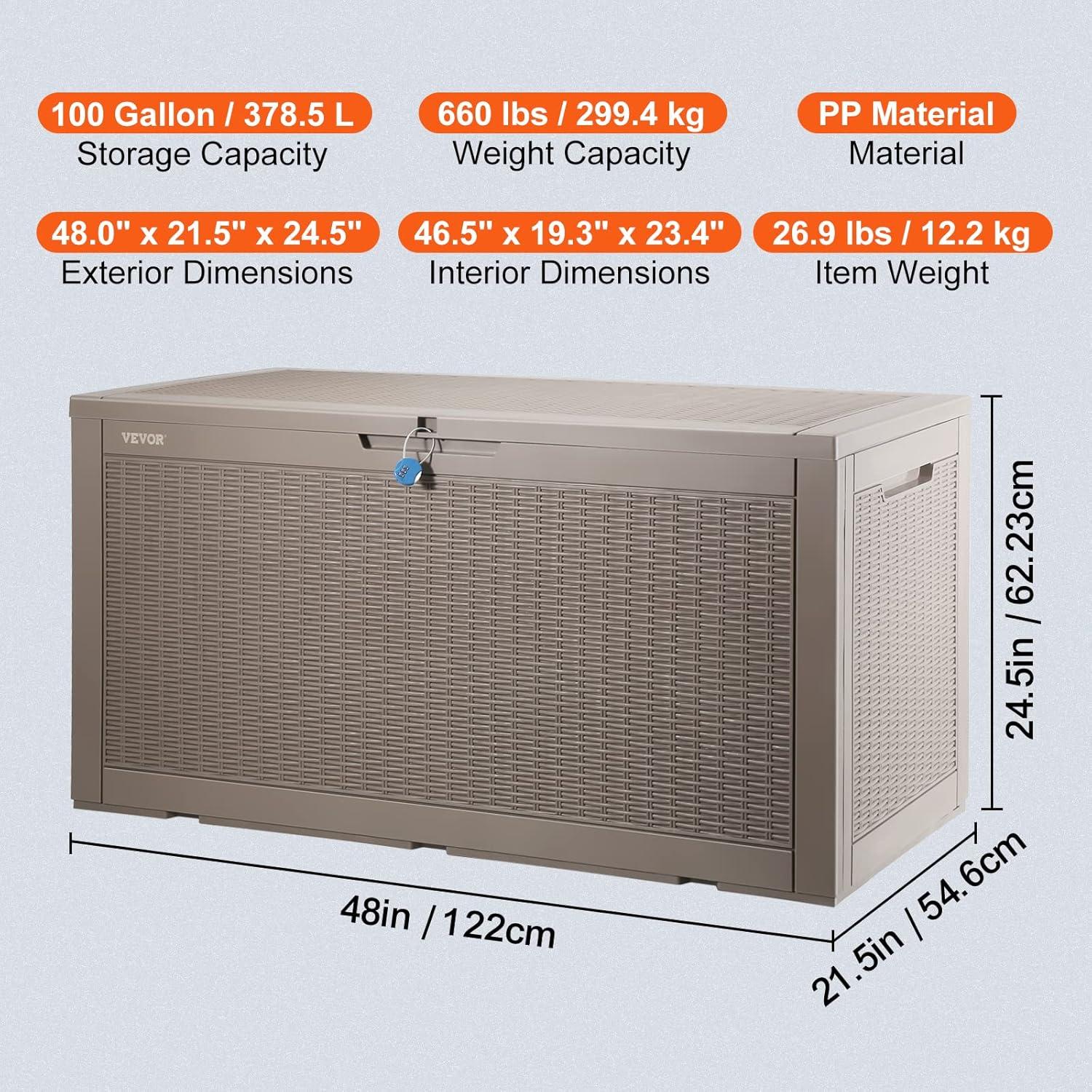 Gray 100 Gallon Lockable Wicker Plastic Deck Box