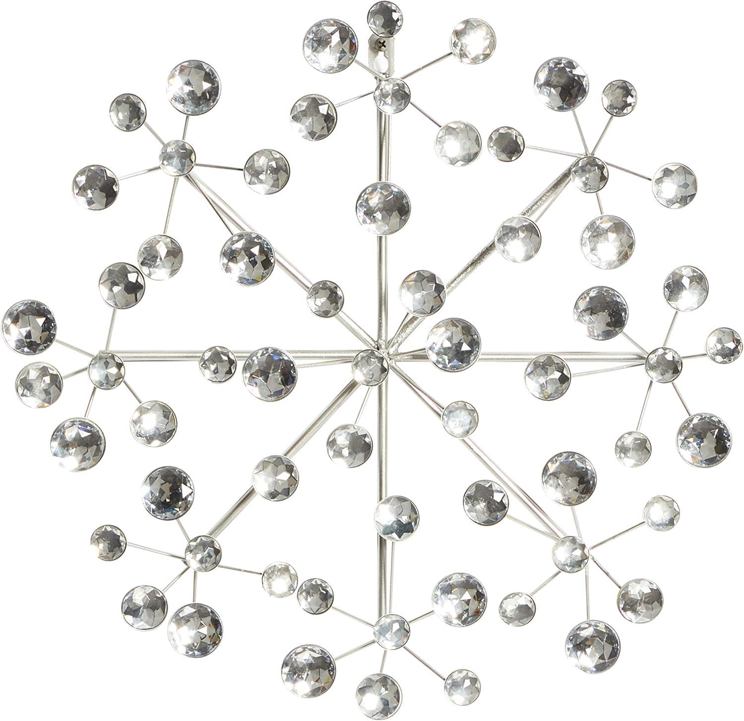 Glamorous Silver Snowflake 16" Metal Wall Sculpture with Acrylic Beads