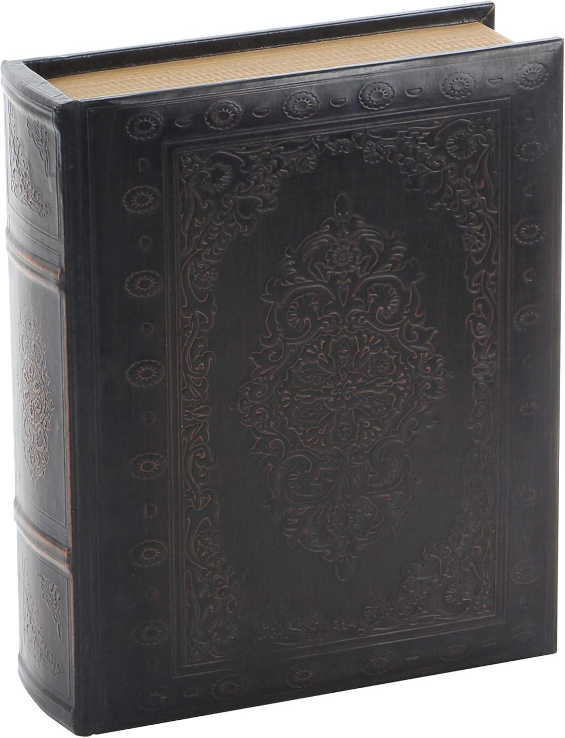 Vintage Illustration Dark Brown Wood & Faux Leather Decorative Book Box Set of 3