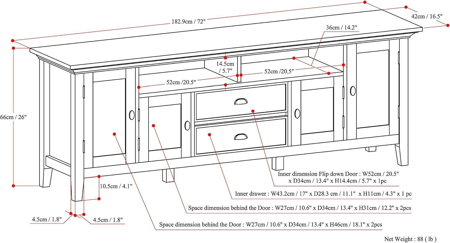 Redmond SOLID WOOD 72 in Wide TV Media Stand & For TVs up to 80 inches