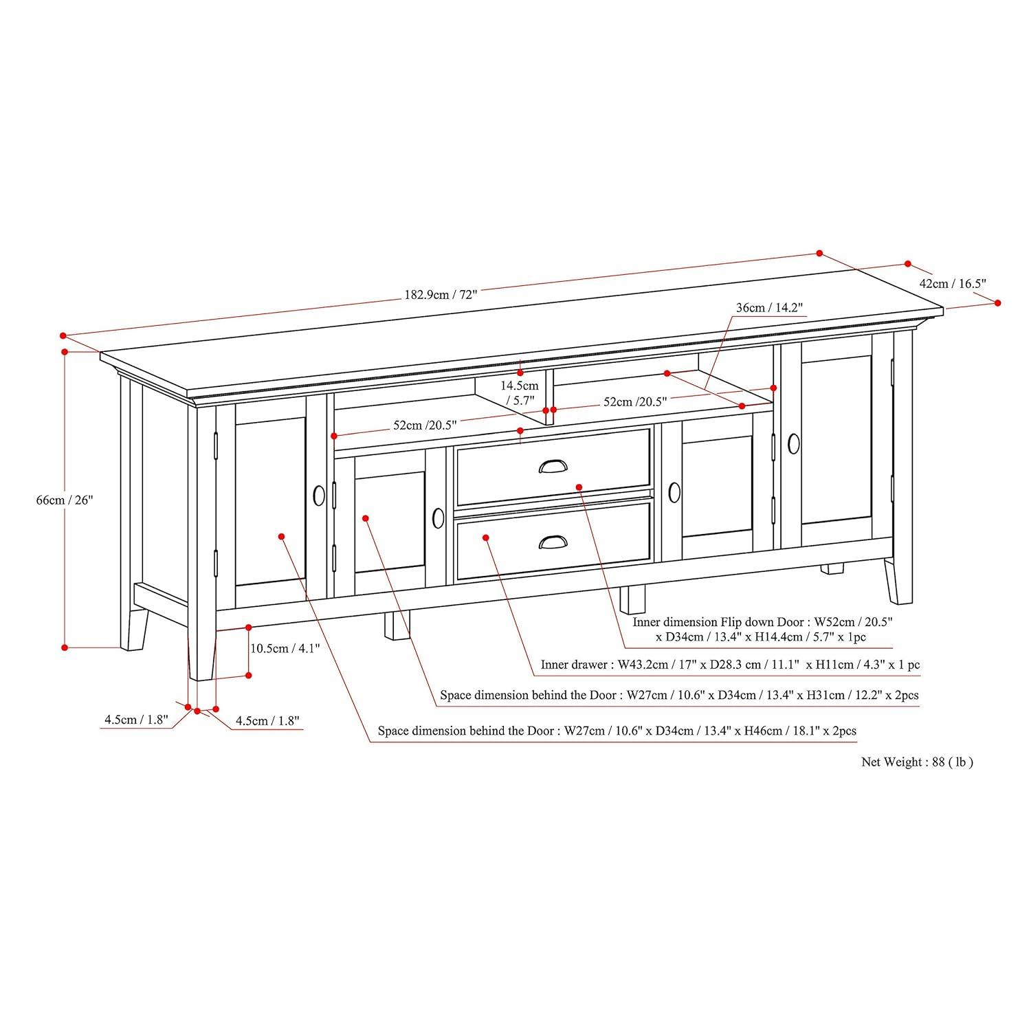 Redmond SOLID WOOD 72 inch TV Media Stand in Distressed Grey For TVs up to 80 inches