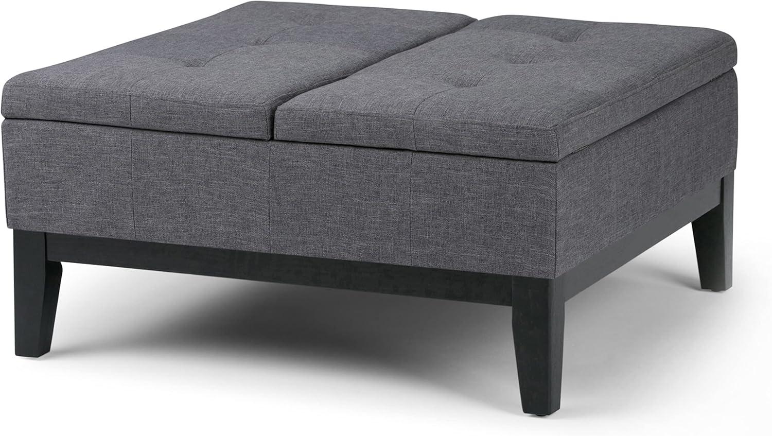 Simpli Home Dover Coffee Table Storage Ottoman in Slate Gray