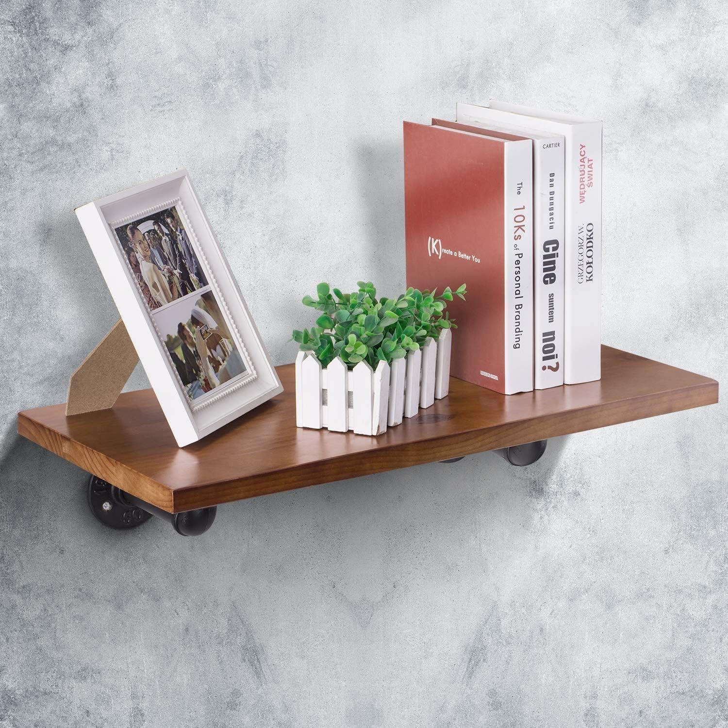 6 Pack Industrial DIY Wall Mount Pipe Shelving Brackets, Vintage Black Iron Rustic Home Shelf