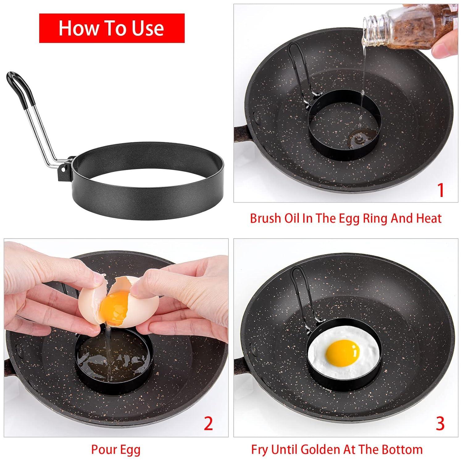 Eggs Rings 4 Pack Stainless Steel Egg Cooking Rings Pancake Mold for frying Eggs and Omelet, Black