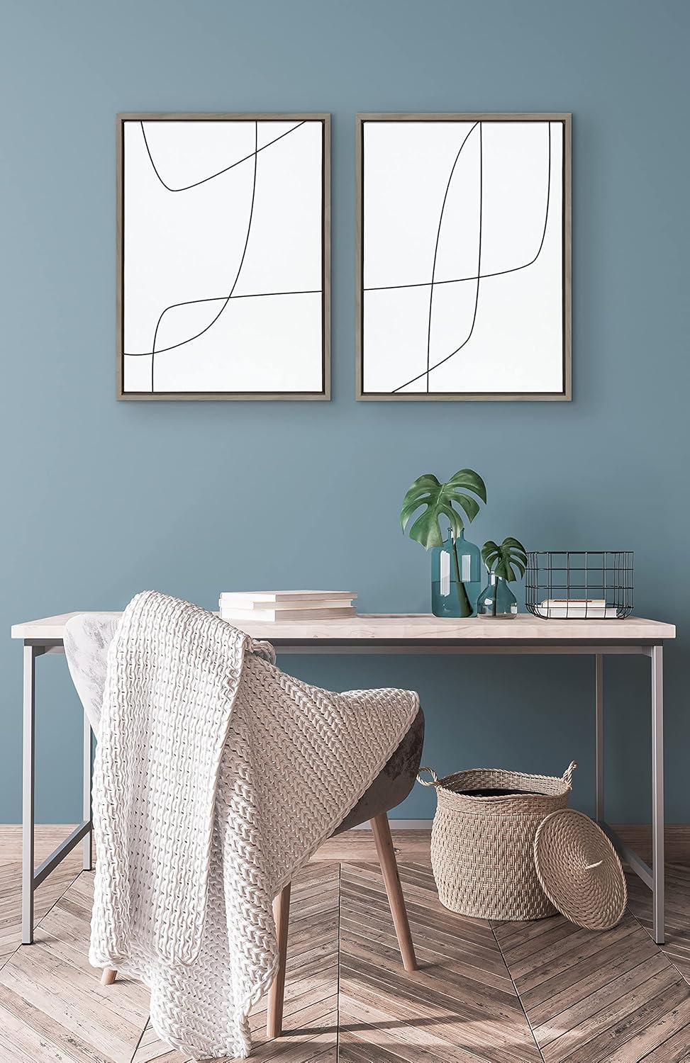 Kate and Laurel Sylvie Modern Line Abstract 3 and 4 Black and White Framed Canvas by The Creative Bunch Studio