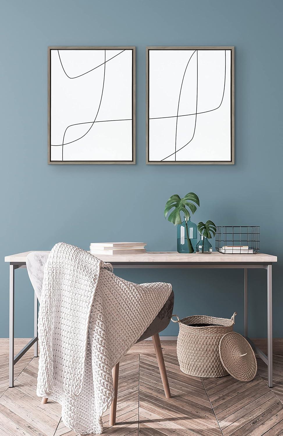 Kate and Laurel Sylvie Modern Line Abstract 3 and 4 Black and White Framed Canvas by The Creative Bunch Studio, 2 Piece 18x24, Gray