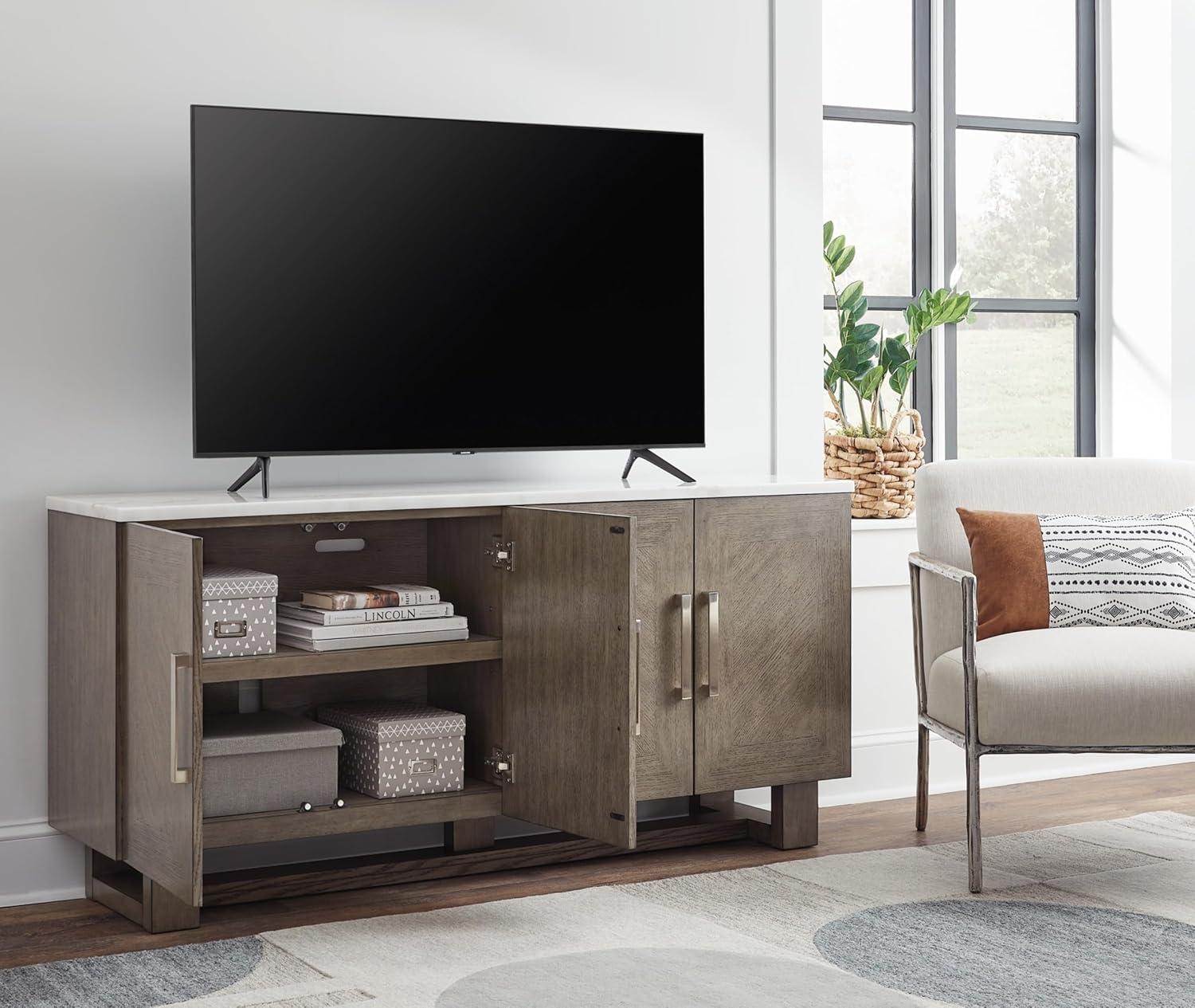 Grayish Brown and White 68" TV Stand with Marble Top