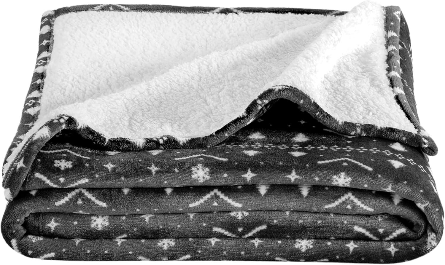 Bare Home Bare Home Printed Sherpa Fleece Blanket - Warm & Lightweight - Soft Plush Blanket - Reversible