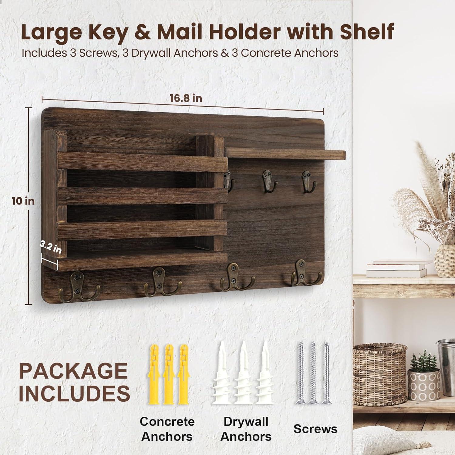 ENAMOST Mail Holder For Wall Mail Organizer With Key Hooks With Floating Shelf