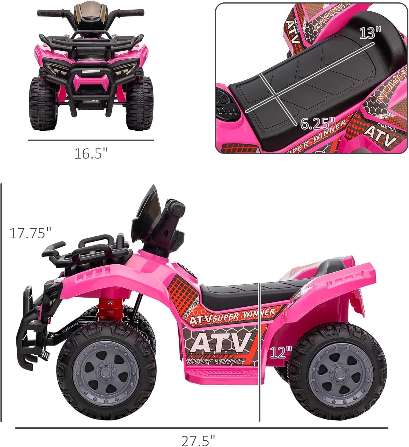 Aosom Kids Ride-on ATV Four Wheeler Car with Music, 6V Battery Powered Motorcycle for 18-36 Months, Black