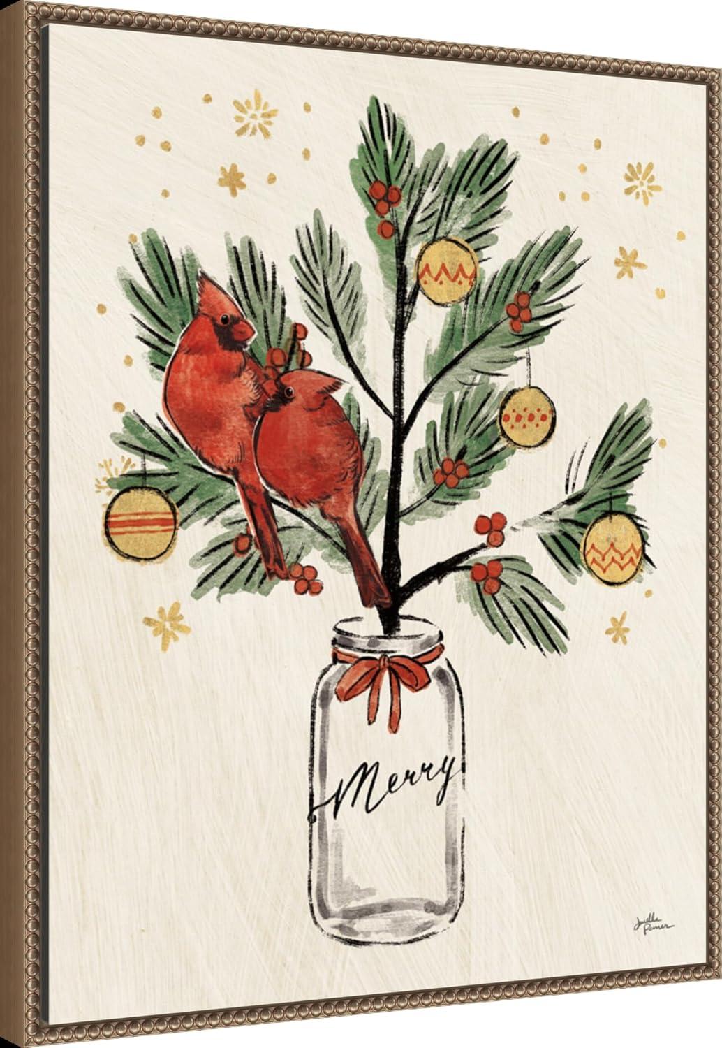 Amanti Art Christmas Lovebirds XIII Merry by Janelle Penner Framed Canvas Wall Art