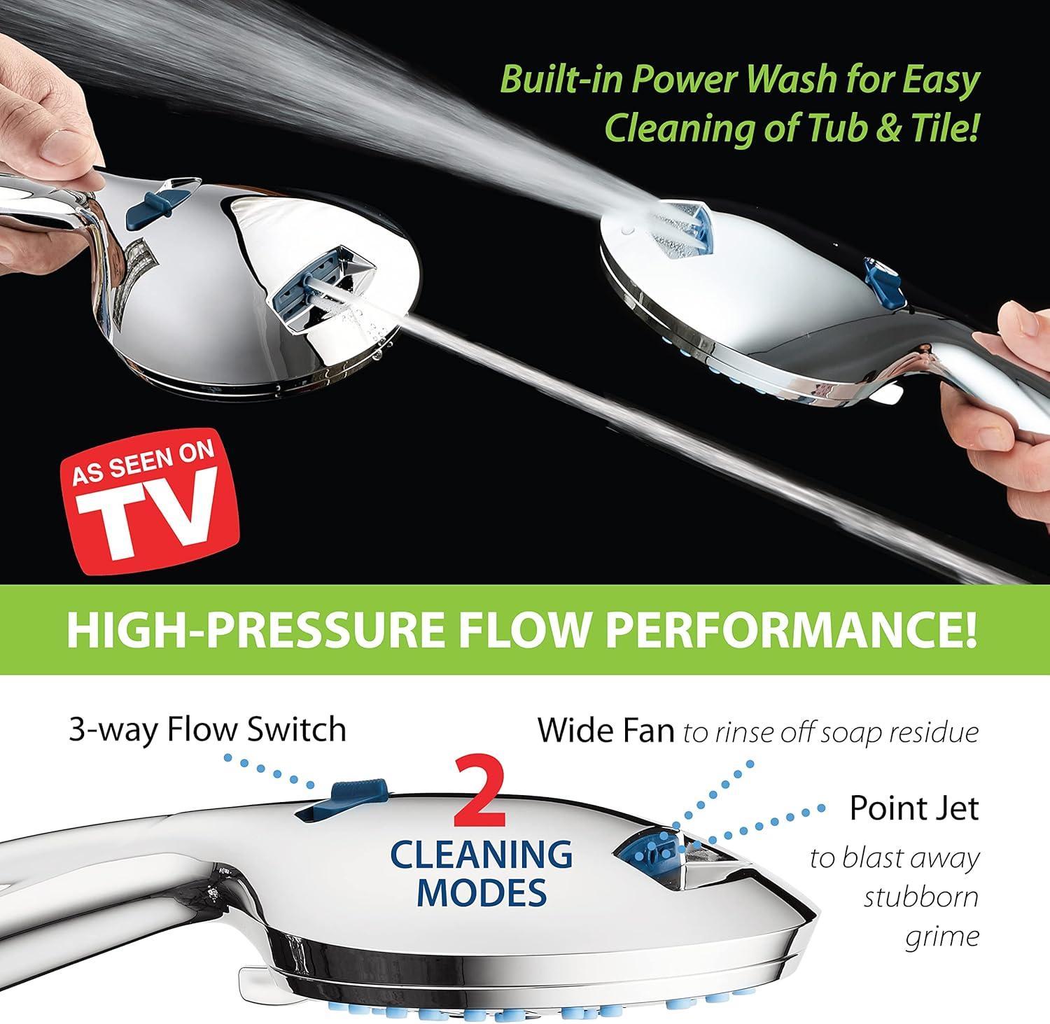 Chrome 8-Mode Handheld Shower Head with Anti-Clog Nozzles