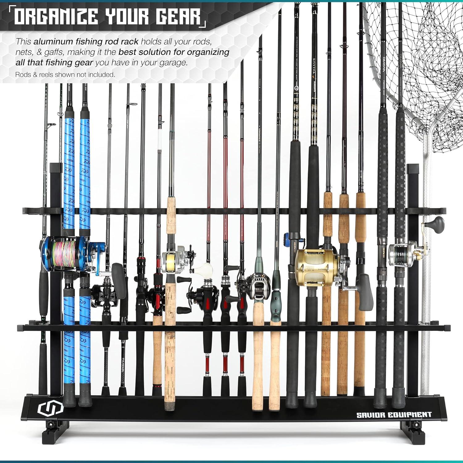 Savior Equipment Fishing Rod Rack Holder Organizer, 24-48 Slots to Hold Fresh Salt Water Spinning Rods & Reel Combo, Lightweight Aluminum Vertical Fish Pole Garage Storage Ground Display Stand