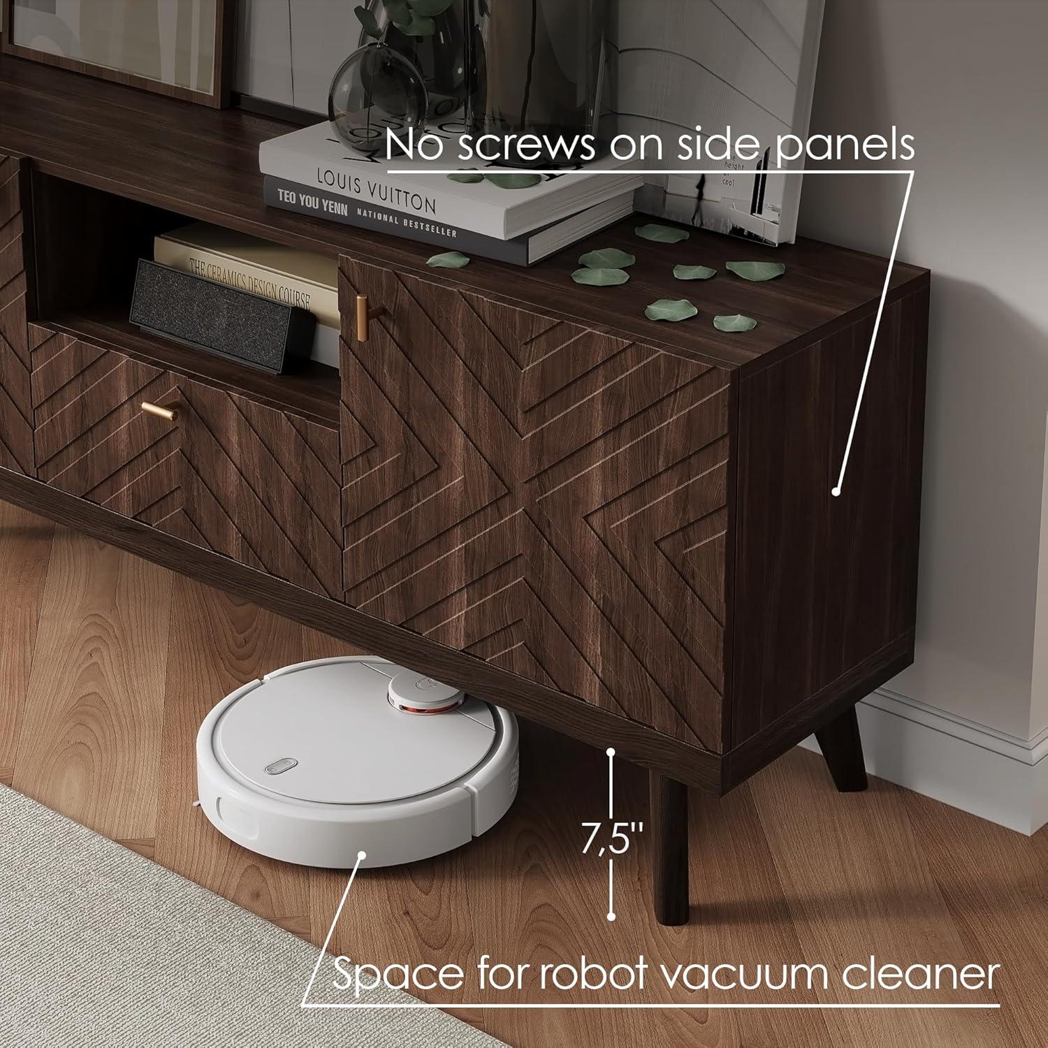 Living Skog  Alba Beige TV Stand Console with Drawer Fits TV's up to 65 in. with Wood Legs Mid Century Modern Design Beige Laminate Up to 240 lbs