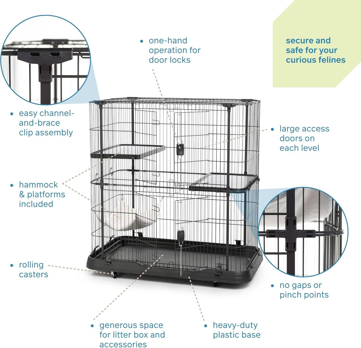 Prevue Pet Products, 3-Tier & 1 Hammock Playpen, Cat Cage, Black, 45-in