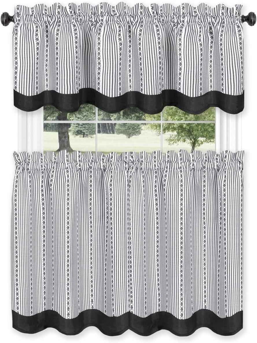 Achim Westport Window Curtain Tier Pair and Valance Set - 58x24 - Black/White