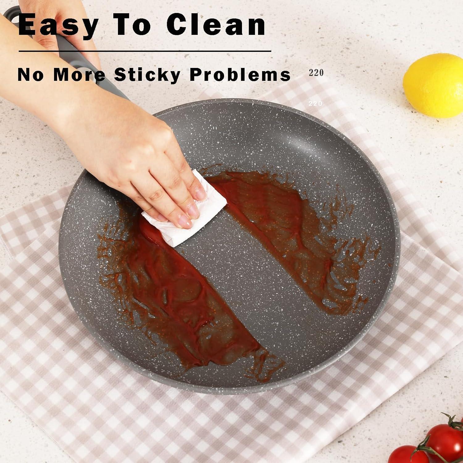 Vkoocy 9 Piece Nonstick Ceramic Cookware Set Pots and Pans Set with Removable Handle Detachable Handle Grey