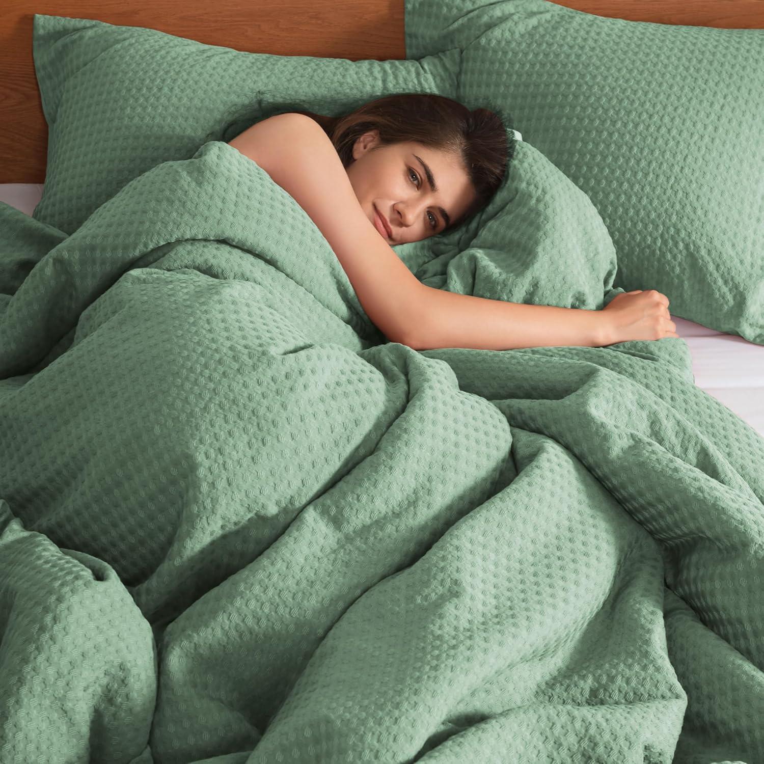 Sage Green Microfiber Full Waffle Weave Comforter Set