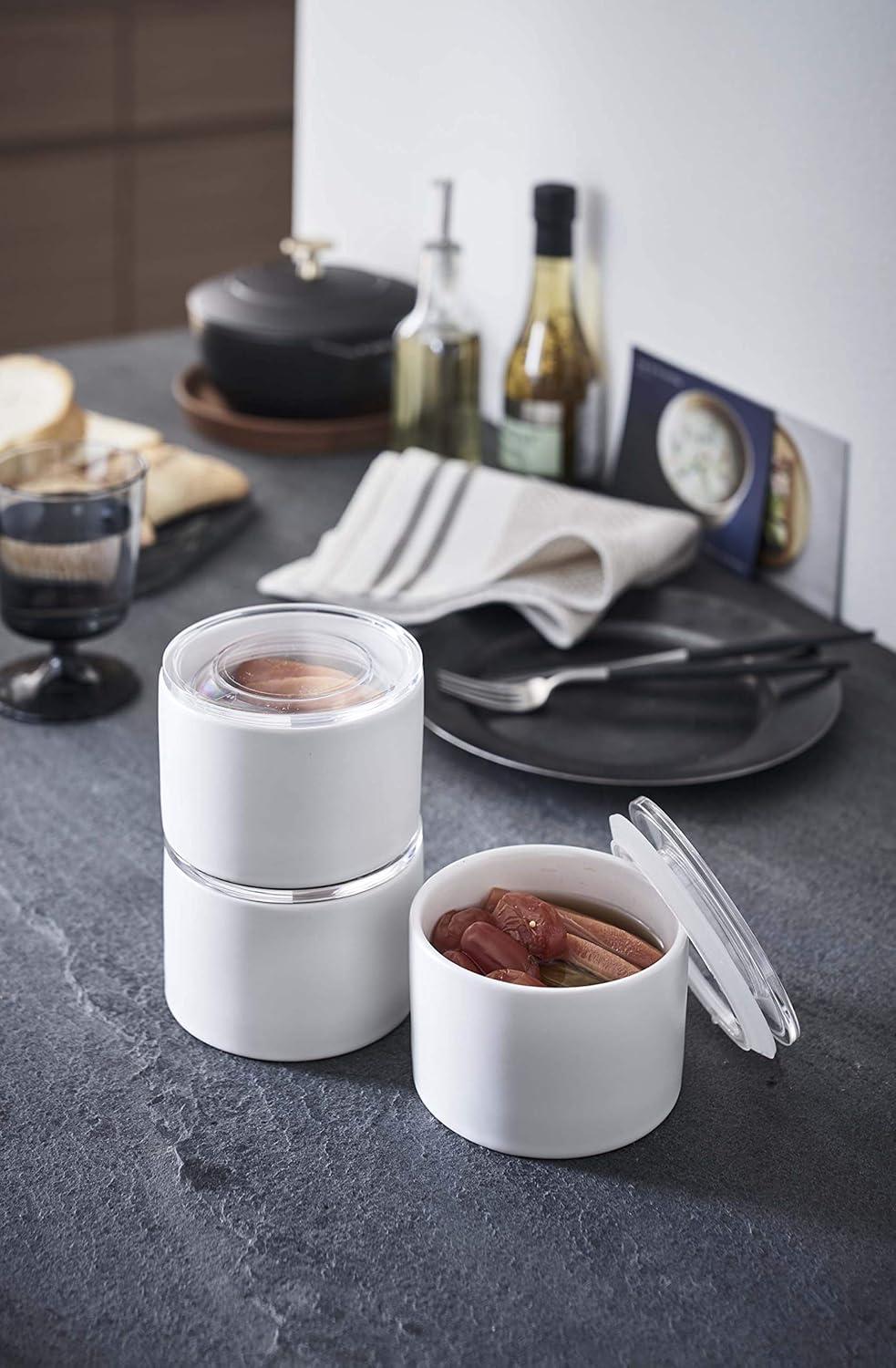 Small White Ceramic Food Storage Canister with Airtight Lid