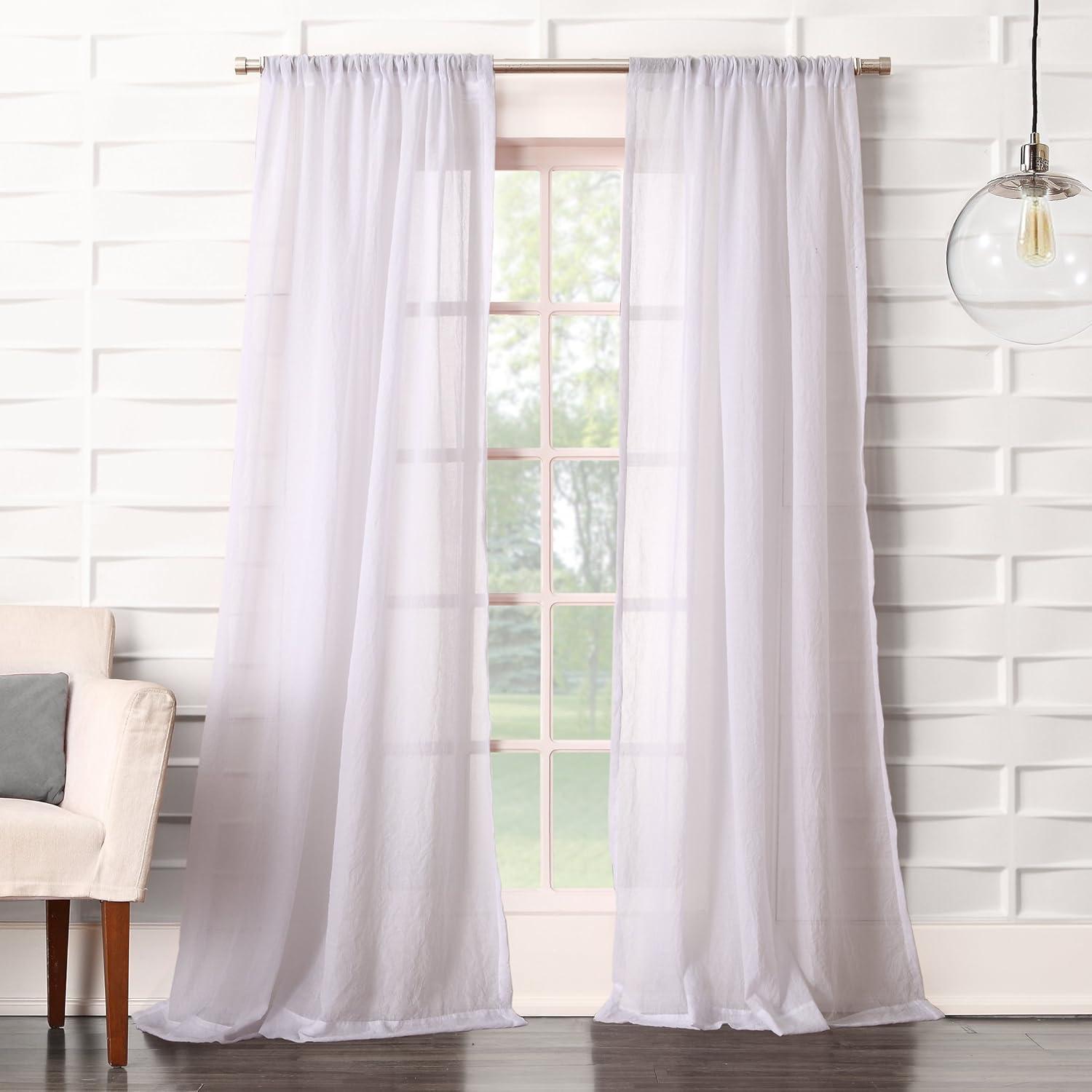 White Sheer Polyester Rod Pocket Curtain Panel, 50" x 95"