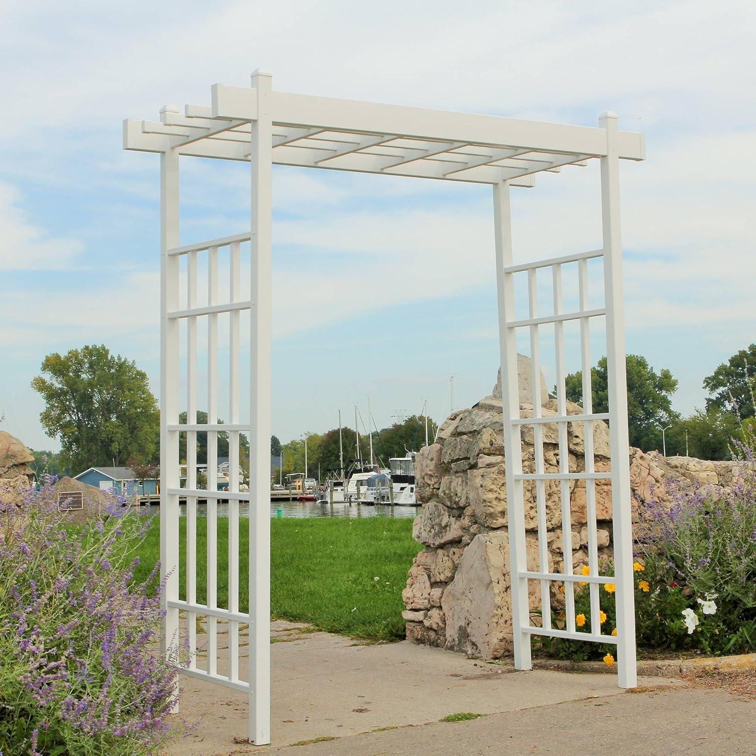 Dura-Trel Bakersfield 28 by 72 by 82 Inch Heavy Duty Weather Stabilized PVC Vinyl Outdoor Garden Arbor with Ground Anchors, White