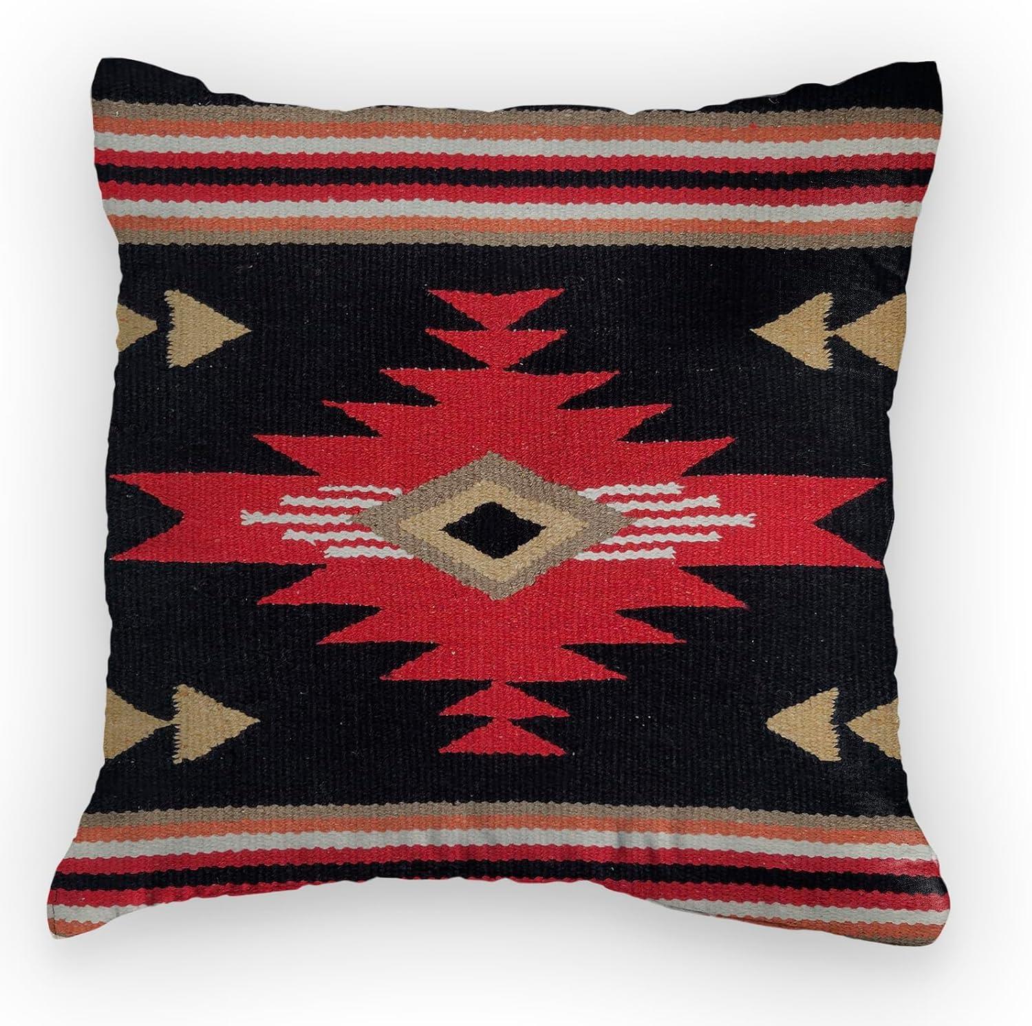 Hand-Woven Red Wool Southwestern 18" Throw Pillow Cover