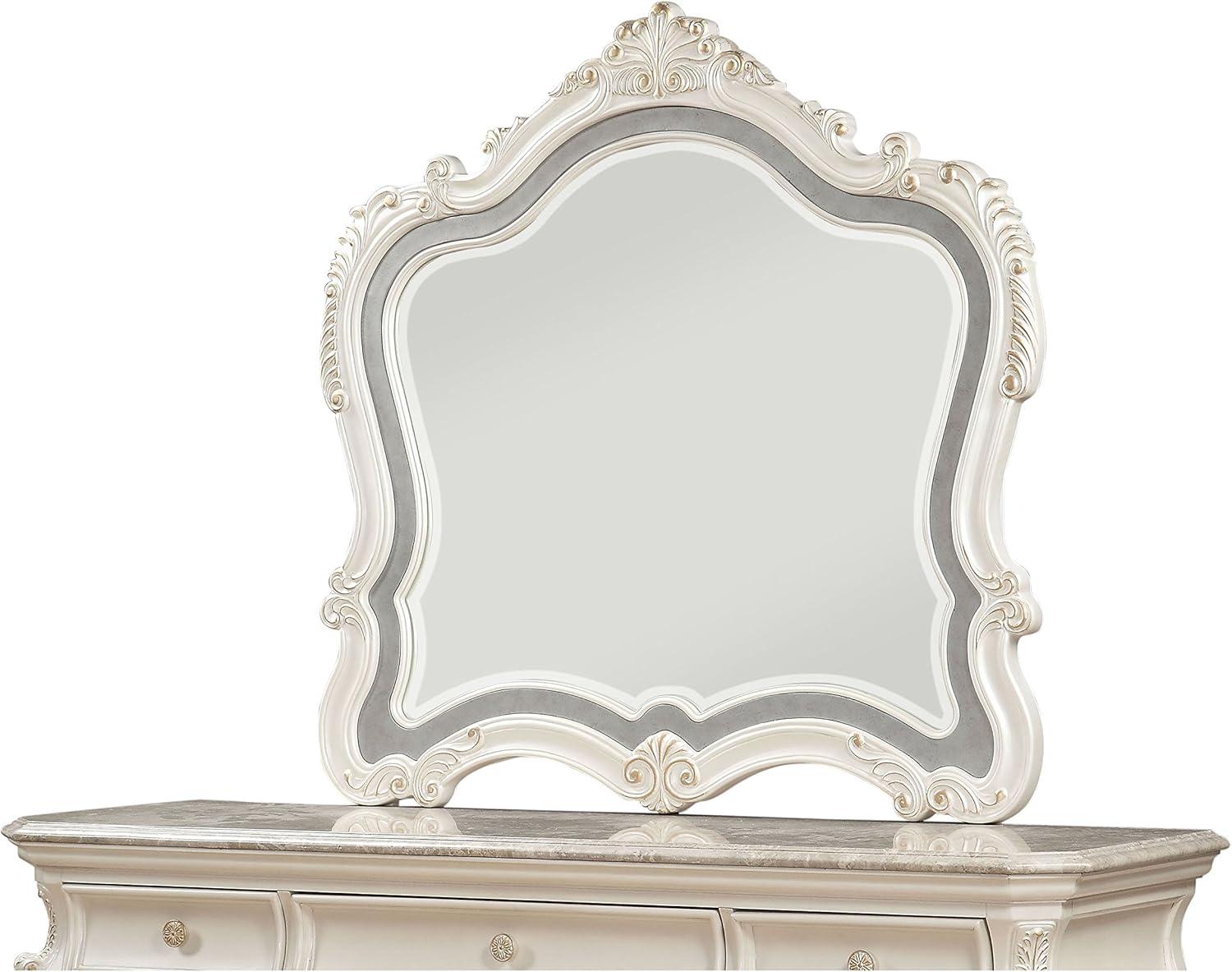 Chantelle Luxe Pearl White Wooden Dresser Mirror 45"